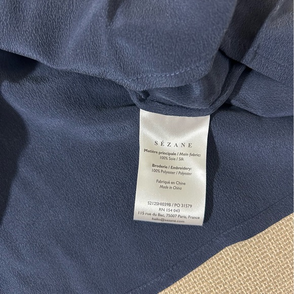 Sezane Chlo Silk Shirt Blouse Marine Navy Blue French Top Classic FR34/US2 - Picture 9 of 12